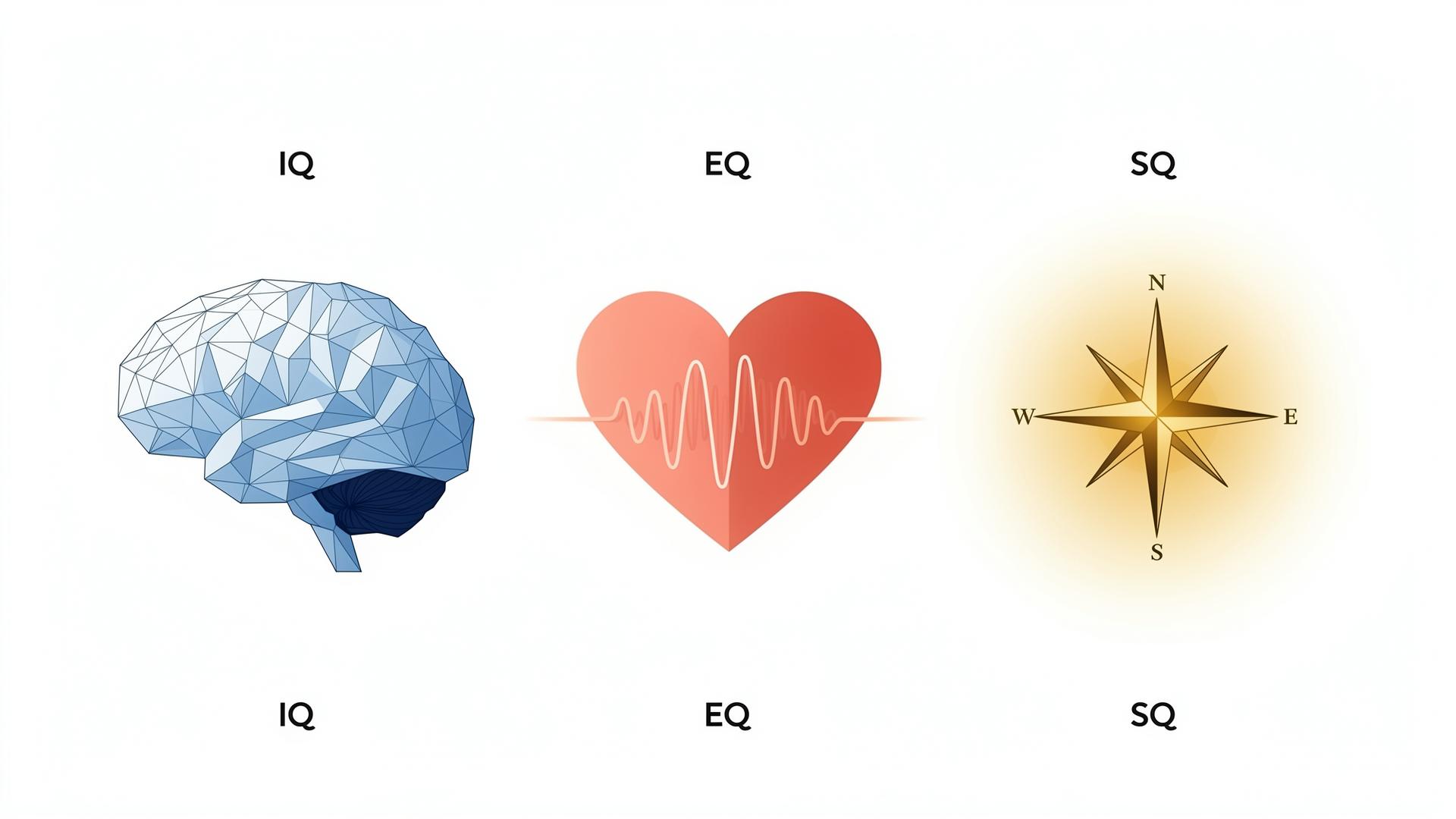 Порівняння трьох видів інтелекту: IQ - мозок, EQ - серце, SQ - компас